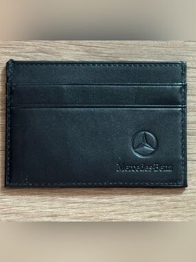 New Mercedes-Benz black leather card license holder embossed mini wallet
